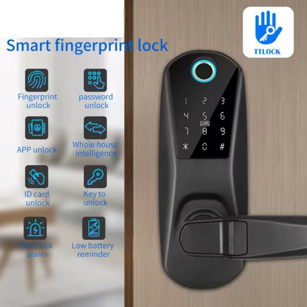 Serrure à cylindre Bluetooth à empreinte digitale TTLOCK APP, serrure de porte électronique intelligente biométrique, clavier numérique, carte RFID, serrure sans clé – Image 2